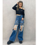 ハイウエストThighs cutデザインダメージワイドデニムパンツ