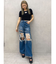 ハイウエストThighs cutデザインダメージワイドデニムパンツ