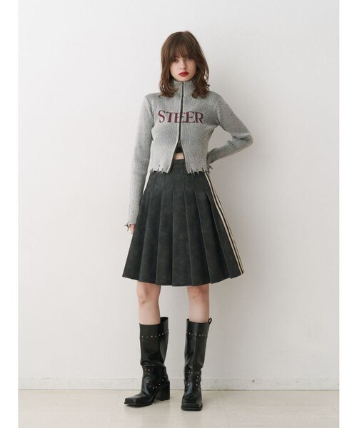 フェイクレザーラインプリーツスカート【セットアップ対応】｜マーク