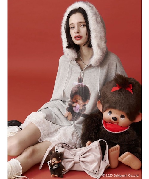 jouetie×モンチッチ フード付きパーカー monchhichi×jouetie】ファードッキングZIPフーディ｜マーク