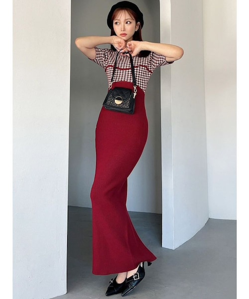 ハウンドトゥースバイカラーニットワンピース｜マークスタイラー