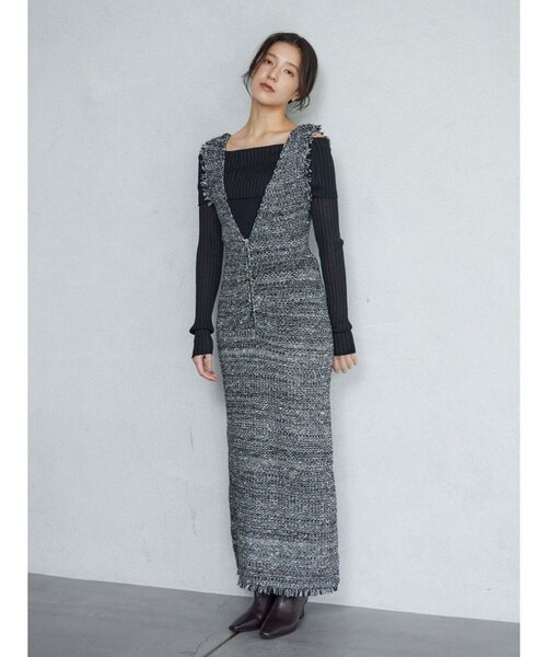 ニットツイードフリンジジャンパースカート｜マークスタイラー