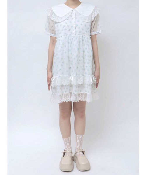 【早瀬ノエル コラボ】airy petit flowerミニワンピース merry jenny（メリージェニー）の「【早瀬ノエル コラボ】airy