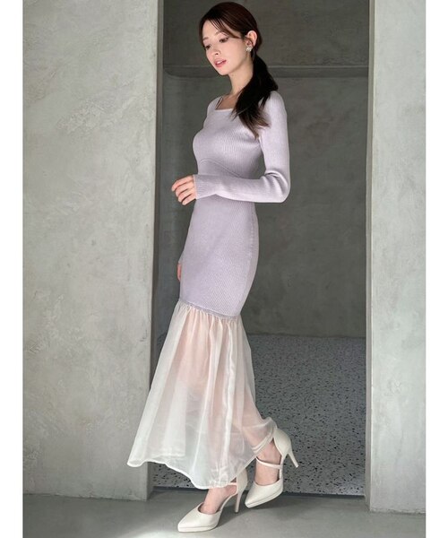 Aimeine エメイン シアーフリルヘムフリンジニットワンピース Aimeine エメイン シアーフリルヘムフリンジニットワンピース