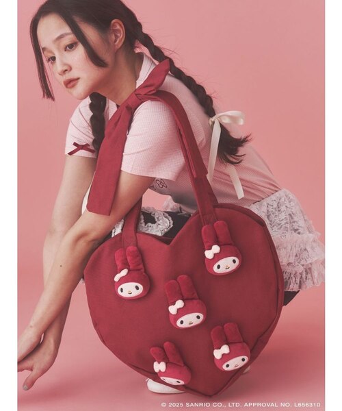 【MY MELODY】【接触冷感】総柄ロングパンツ　レッド ジェラートピケ gelato pique 【接触冷感】フルーツ3柄ロングパンツ