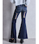 ハイウエストボタンBACKレースアップフレアデニムパンツ