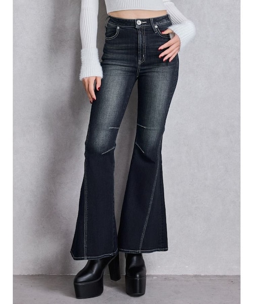 ハイウエストleg lengthフレアデニムパンツ｜マークスタイラー