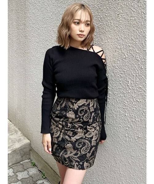 YUKKOコラボ】レースアップジャガードミニスカート【セットアップ着用