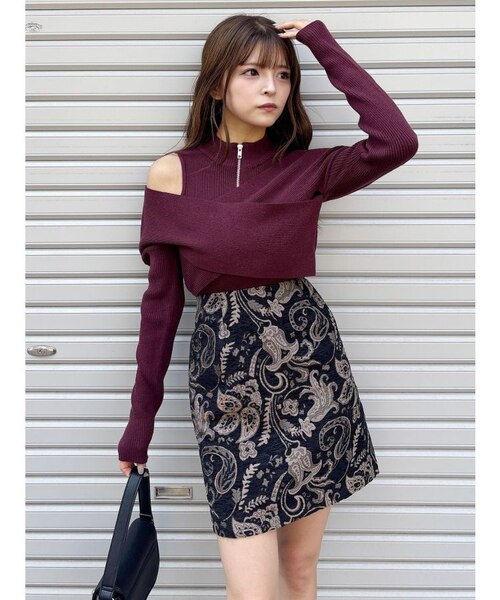 YUKKOコラボ】レースアップジャガードミニスカート【セットアップ着用