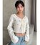 フラワーエンブロイダリーニットトップス