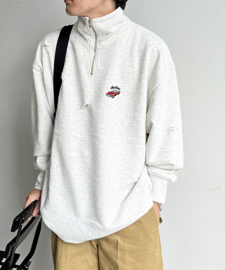 裏毛胸1ポイント刺繍ハーフジップ