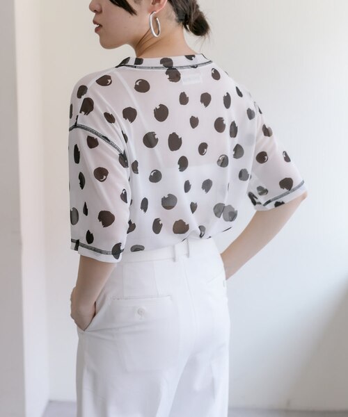 【新品未使用】ear PAPILLONNER マルチドット シャツワンピース　F 新品未使用】ear PAPILLONNER マルチドット シャツワンピース F