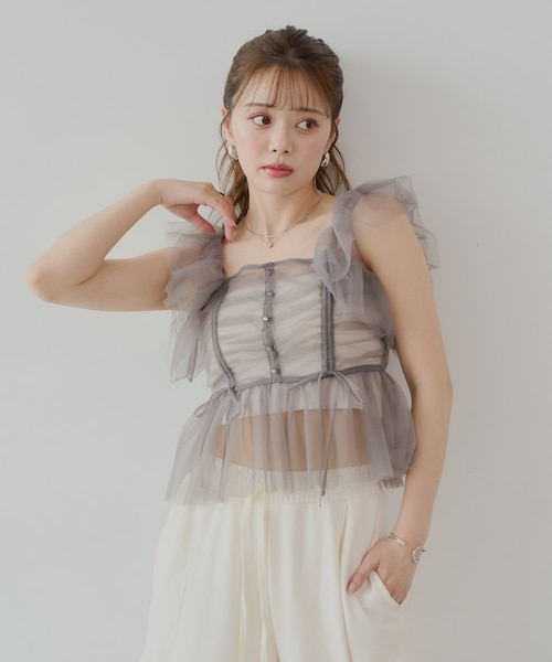 カネコイサオ☆ドットチュール総ピコフリルブラウス ベージュ カネコイサオ☆ドットチュール総ピコフリルブラウス ベージュ