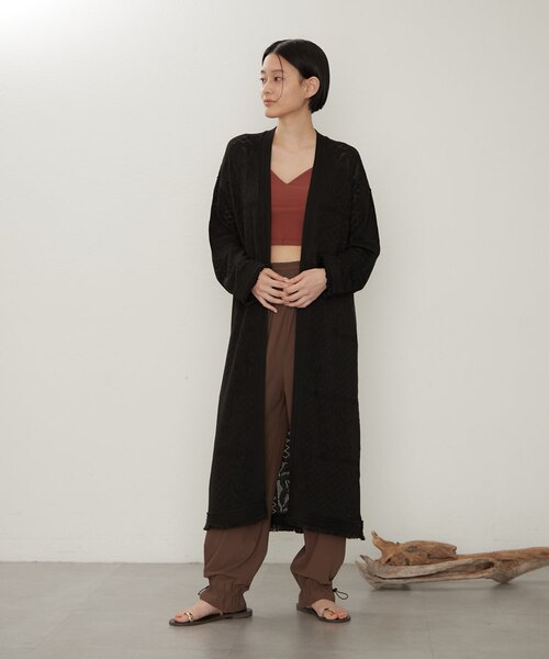 PALLAS PALACE ブラウン ロングカーディガン パラスパレス Pallas Palace カーディガン キーネック 長袖 3 L