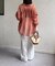 ラメワッシャー袖シャーリングシアーシャツ