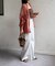 ラメワッシャー袖シャーリングシアーシャツ