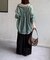 ラメワッシャー袖シャーリングシアーシャツ