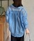 ラメワッシャー袖シャーリングシアーシャツ
