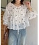 楊柳リボンシャーリングシアーブラウス