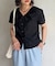 Vネックサイドシャーリングブラウス