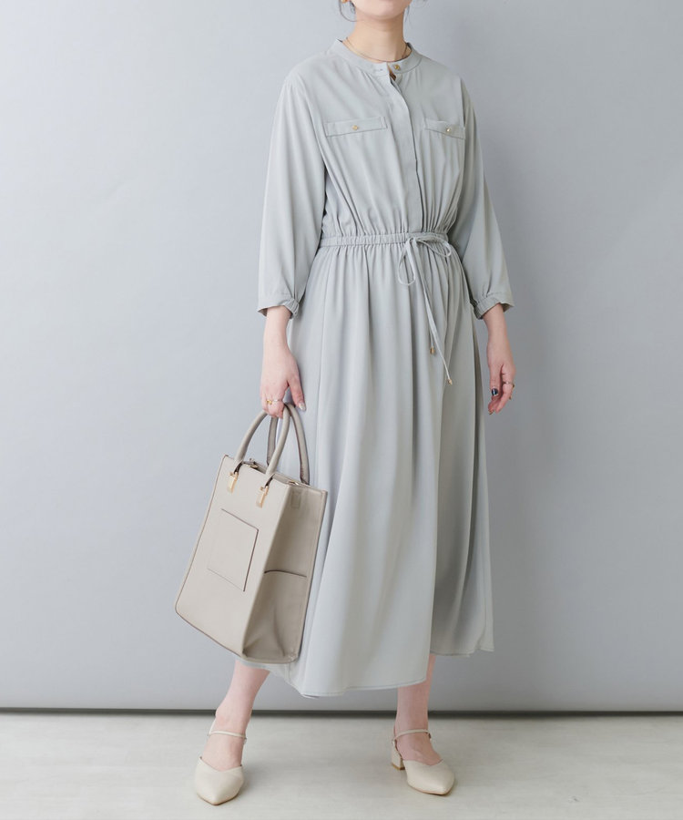 【natural couture】８分袖ウエストリボンワンピース