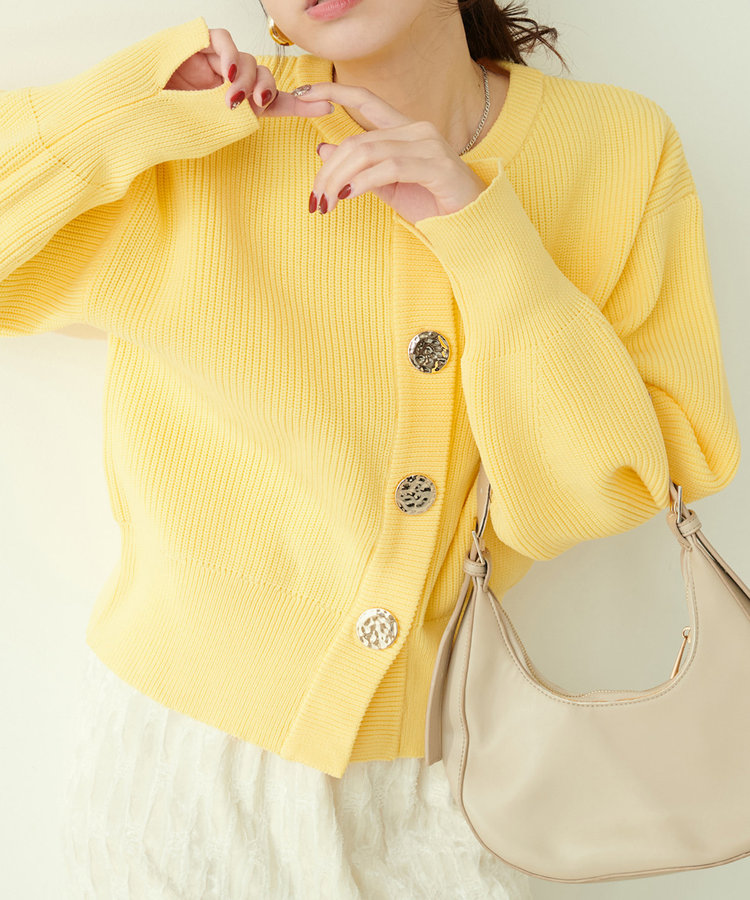 【natural couture】BIGボタン片畦ポリニットカーディガン