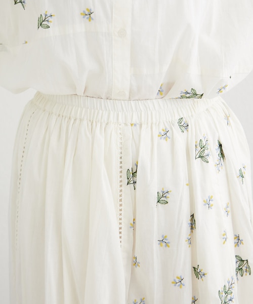 India Series】【SETUP対応】ミモザ刺繍ギャザースカート｜ナイ