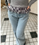 ストーン付デニムフレアパンツ