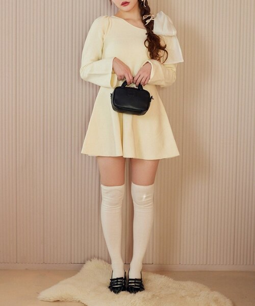 one after another】肩リボンミニワンピ｜ナイスクラップ/オリーブ・デ