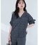 【natural couture】オープンカラー袖口シャーリングブラウス