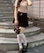 【continuer】レースアップ半袖ニットトップス