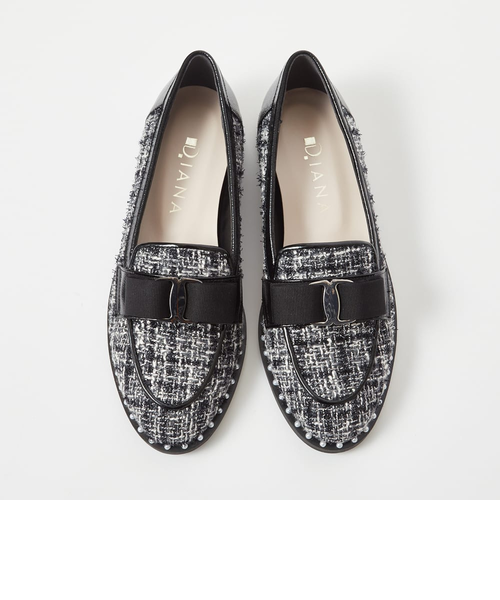 【美品】　ダイアナ　リボン×パールローファー　ブラック　24cm 華やか甘めスタイルに◎リボン×パールローファー｜ダイアナの