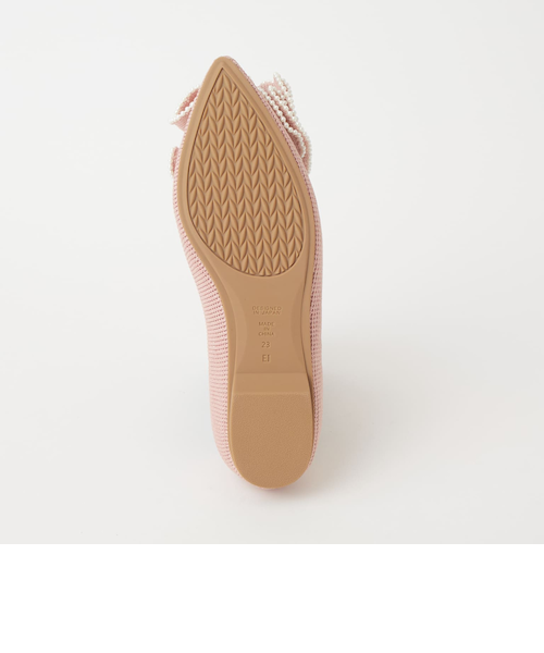 【未使用】ダイアナ♡パール＆フリル フラットシューズ　22.5 ブラック パール＆フリルが目を惹く☆モチーフつきフラットシューズ