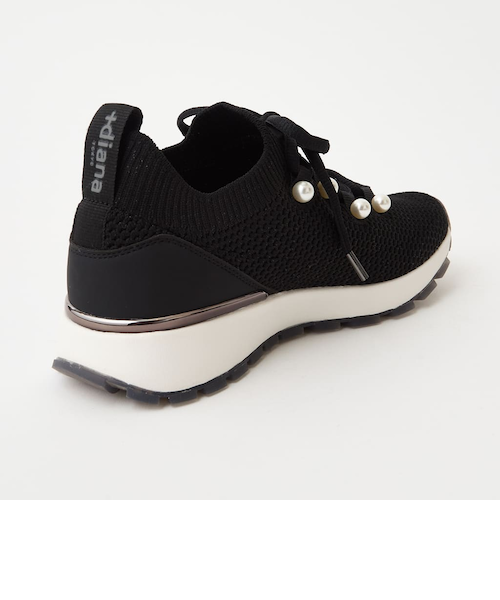 【DIANA】黒 パール付きニットフラットシューズ DIANA】黒 パール付きニットフラットシューズ 靴・バッグの