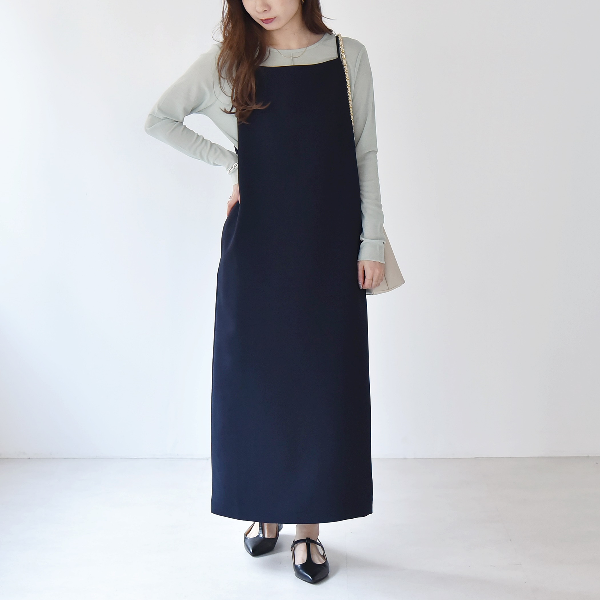 quaranciel:〈洗濯機可能〉ダブルクロス Iライン キャミソール ワンピース（セットアップ対応）