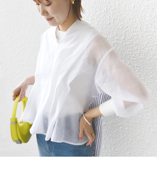 完売色【未使用タグ付】SHIPS シップス 異素材 ウエスト タック ブラウス WEB限定】〈手洗い可能〉異素材 ウエスト タック ブラウス