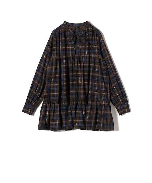 値下げ⭐︎儀右衛門　絣ダークブルー・ブラウンチェック チュニック 値下げ⭐︎儀右衛門 絣ダークブルー・ブラウンチェック チュニック