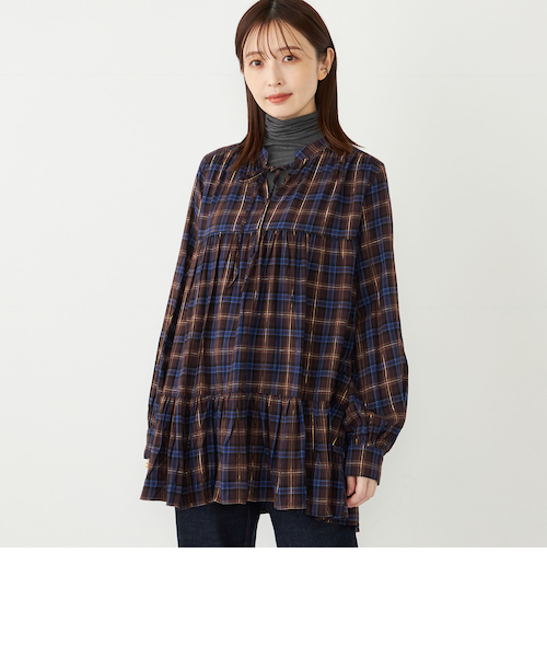 SHIPS Colors: 〈手洗い可能〉起毛 ラメ チェック チュニック SHIPS Colors: 〈手洗い可能〉起毛 ラメ チェック チュニック