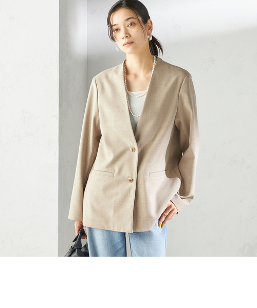 手洗い可能〉Asami 麻調合繊 カラー レス ジャケット 2