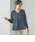 〈手洗い可能〉バックサテン Vネック ロング スリーブ ブラウス