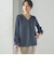 〈手洗い可能〉バックサテン Vネック ロング スリーブ ブラウス