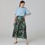 プラッドリーフプリント ティアードロングスカート