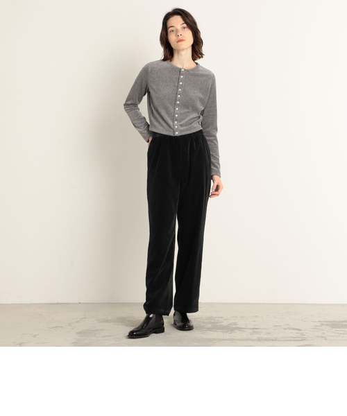 コットンポリエステルベロア クルーネックカーディガン｜トゥモロ