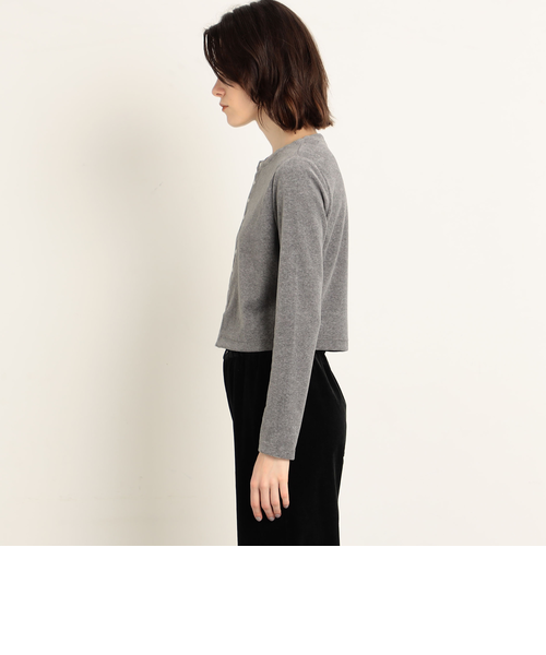 コットンポリエステルベロア クルーネックカーディガン｜トゥモロ