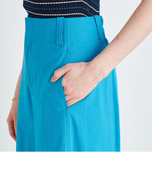 レーヨンリネンコットン フレアクロップドパンツ｜トゥモロ