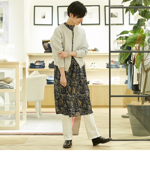 ポリエステルドットプリント ギャザースリーブワンピース