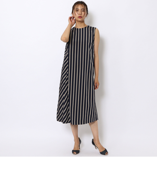 【美品】ブラミンク コットンストライプワンピース 38 グレー×レッドストライプ 美品】ブラミンク コットンストライプワンピース 38 グレー
