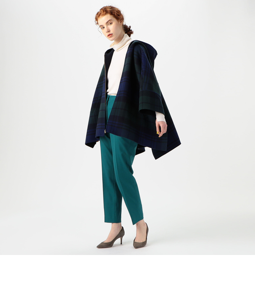 ウールカシミヤリバータータンチェック フーデッドコート