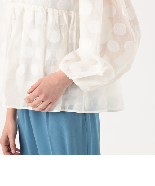 ドットカットジャカード ペプラムブラウス｜トゥモロ－ランドの