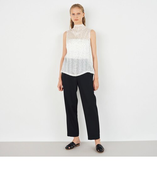 シルクシフォンストライプドット ハイネックノースリーブブラウス